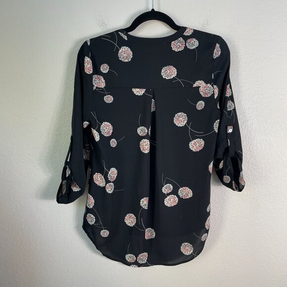 Daniel Rainn Top Womens Small Floral Dandelion Blouse 3/4 Roll Tab Sleeve Shirt - Picture 7 of 8